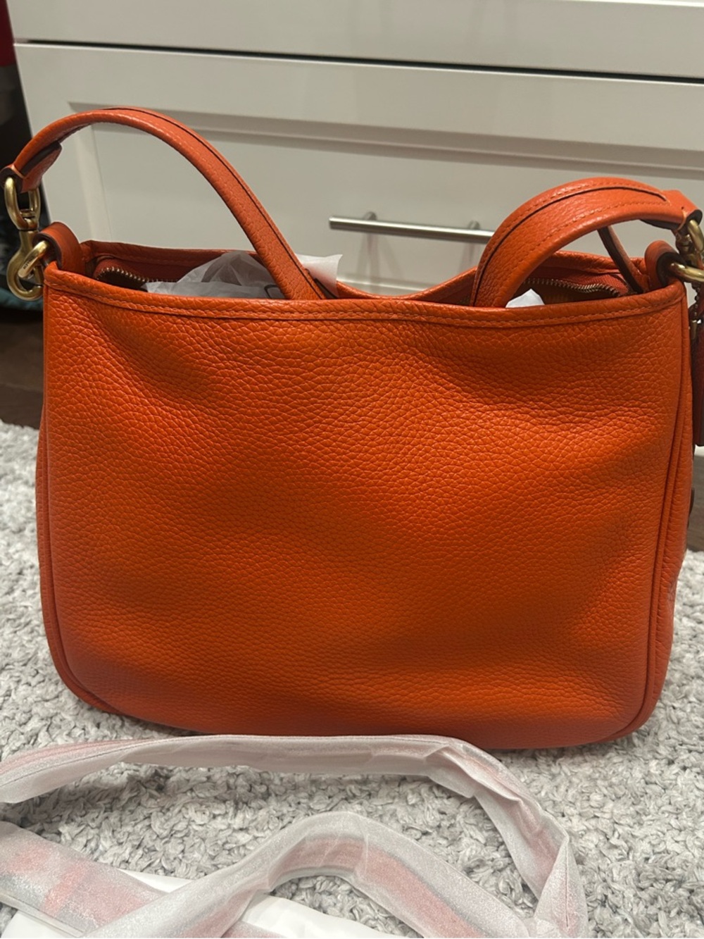 Coach Cary Pebbled Leather Shoulder Bag- Burnt Orange - Picture 2 of 4